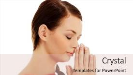  Presentation with praying hands - Slides having teens church - young woman praying with her background and a  colored foreground