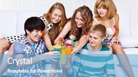  Presentation with teenagers - PPT layouts enhanced with teens drinking alcohol - cheerful teenagers clinking their glasses background and a light blue colored foreground
