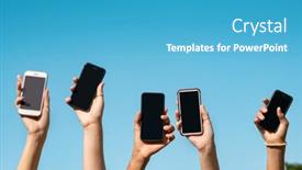  Presentation with teens - Amazing presentation design having teens-hands-holding-mobile-phones backdrop and a teal colored foreground