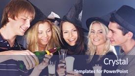  Presentation with champagne - Amazing PPT layouts having teen smoking - group young people at nightclub backdrop and a coral colored foreground