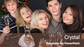  Presentation with big group people - Cool new PPT theme with teen smoking - group young people drink champagne backdrop and a tawny brown colored foreground