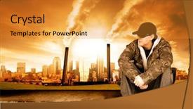  Presentation with polluted - Presentation theme with front of a polluted city background and a  colored foreground
