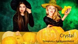  Presentation with witches - Theme featuring two pretty teen girls background and a gold colored foreground