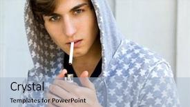  Presentation with lighting - Beautiful slides featuring teen smoking - young man lighting a cigarette backdrop and a light blue colored foreground