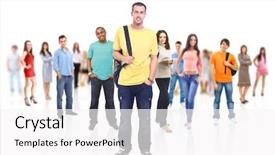  Presentation with 3d white people pushing - Audience pleasing theme consisting of teens team - group of people on white backdrop and a white colored foreground
