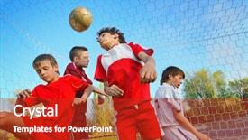  Presentation with sports field - Theme with teens team - little boys playing soccer background and a crimson colored foreground