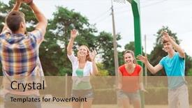  Presentation with summer holiday move - Presentation theme having teens team - summer vacation holidays games background and a coral colored foreground