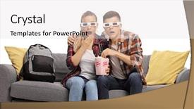  Presentation with movie popcorn - Slide deck enhanced with teens watching a 3d movie background and a light gray colored foreground