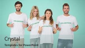  Presentation with teams - Amazing slide deck having tees - digital composite of happy volunteers backdrop and a light blue colored foreground