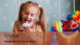  Presentation with mini birthday cake celebration - Audience pleasing presentation theme consisting of teeter - girl eating birthday cake backdrop and a red colored foreground