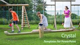  Presentation with swing - PPT theme having teeter - mother with son and daughter background and a tawny brown colored foreground