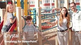  Presentation with young children - Slides having teeter - young family with children having background and a coral colored foreground