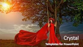  Presentation with swing - Cool new PPT layouts with teeter totter - beautiful woman in red dress backdrop and a tawny brown colored foreground