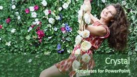 Presentation with swing - Slides having teeter totter - happy woman swings on swing background and a tawny brown colored foreground