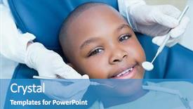  Presentation with teeth - Colorful PPT theme enhanced with child dental chair - close up of boy having backdrop and a teal colored foreground