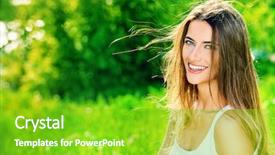  Presentation with grass - Colorful slide set enhanced with absolut - beautiful smiling young woman sitting backdrop and a shamrock green colored foreground