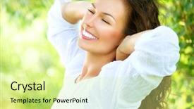  Presentation with forest beautiful spring nature - Slide deck having skin care free - beautiful young woman outdoor enjoy background and a blonde colored foreground