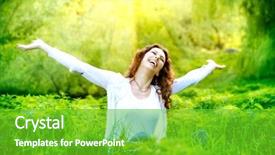  Presentation with green nature - Slide deck consisting of allergy - beautiful young woman outdoors enjoy background and a shamrock green colored foreground