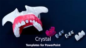  Presentation with implant - Presentation theme consisting of teeth-implant-and-crown-installation background and a navy blue colored foreground
