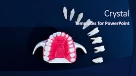  Presentation with implant - Beautiful PPT theme featuring teeth-implant-and-crown-installation backdrop and a navy blue colored foreground