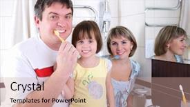  Presentation with mom and newborn - PPT theme consisting of teeth in the bathroom early background and a coral colored foreground