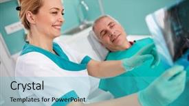  Presentation with show - Presentation design featuring teeth on dental x-ray background and a teal colored foreground