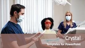  Presentation with private practice - Cool new PPT layouts with prothetiks - dentist and his assitant working backdrop and a  colored foreground