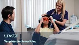  Presentation with private practice - Slide deck having prothetiks - dentist and his assitant working background and a  colored foreground