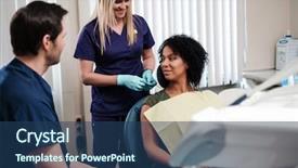  Presentation with private practice - Audience pleasing PPT theme consisting of prothetiks - dentist and his assitant working backdrop and a ocean colored foreground