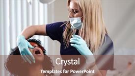  Presentation with robotics in surgery - Presentation design enhanced with prothetiks - young beautiful blond woman dentist background and a violet colored foreground