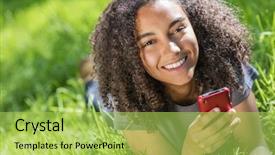  Presentation with african american teenager girl - Amazing presentation having teeth texting on cell phone backdrop and a yellow colored foreground