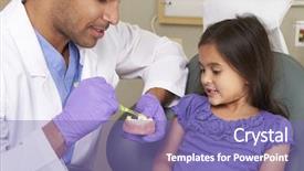  Presentation with colorful odontology teeth - Colorful slide deck enhanced with teeth to young female patient backdrop and a violet colored foreground