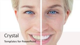  Presentation with white cctv camera on modern - Colorful theme enhanced with teeth whitening - happy blonde smiling at camera backdrop and a lemonade colored foreground