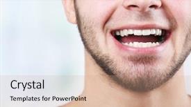  Presentation with dentist - Cool new presentation with teeth whitening - smiling young man after visit backdrop and a coral colored foreground