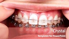  Presentation with health care - Colorful slide set enhanced with orthopedics jaw - teeth with orthodontic brackets dental backdrop and a coral colored foreground