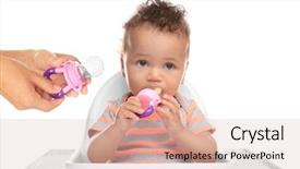  Presentation with baby sitting - Audience pleasing slide deck consisting of teeths - baby sitting in high chair backdrop and a lemonade colored foreground