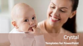  Presentation with happy baby - Colorful presentation theme enhanced with teeths - family motherhood and people concept backdrop and a coral colored foreground