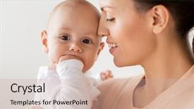  Presentation with happy baby - Presentation design enhanced with teeths - family motherhood and people concept background and a soft green colored foreground