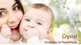  Presentation with happy baby - Slide deck consisting of teeths - family and motherhood concept background and a lemonade colored foreground