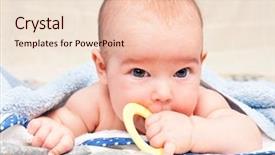  Presentation with baby girl christening - Beautiful slide deck featuring teeths - little baby girl playing backdrop and a lemonade colored foreground