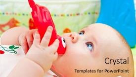  Presentation with baby girl welcome - Amazing PPT theme having teeths - little baby girl playing backdrop and a coral colored foreground