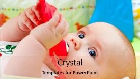  Presentation with baby toy - Theme with teeths - little baby girl playing background and a coral colored foreground