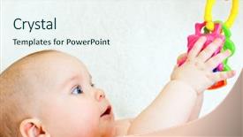  Presentation with baby toy - Theme with teeths - little baby girl taking teething background and a sky blue colored foreground