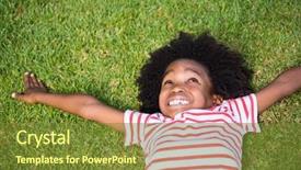  Presentation with torn down buildings - Beautiful presentation theme featuring teeths - smiling boy lying down backdrop and a tawny brown colored foreground