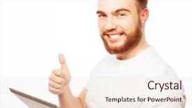  Presentation with tehnology - Amazing slide set having tehnology and lifestyle concept young man wearing white t-shirt using a tablet computer - isolated over a white background backdrop and a lemonade colored foreground