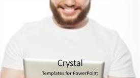  Presentation with tehnology - Audience pleasing PPT theme consisting of tehnology and lifestyle concept young man wearing white t-shirt using a tablet computer - isolated over a white background backdrop and a white colored foreground