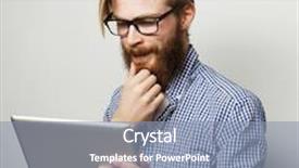  Presentation with tehnology - Amazing slide set having tehnology education and lifestyle concept young man using a tablet computer - over gray background backdrop and a light blue colored foreground