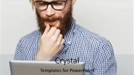  Presentation with tehnology - Amazing slide set having tehnology education and lifestyle concept young man using a tablet computer - over gray background backdrop and a light blue colored foreground