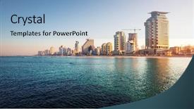  Presentation with sunrise in the city - Slides having tel aviv at sunrise israel background and a light blue colored foreground