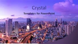  Presentation with skyline - PPT theme enhanced with tel-aviv-skyline-at-sunset background and a light blue colored foreground